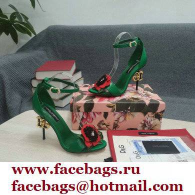 Dolce  &  Gabbana DG Logo Heel 10.5cm Black Red Roses Sandals Green 2022